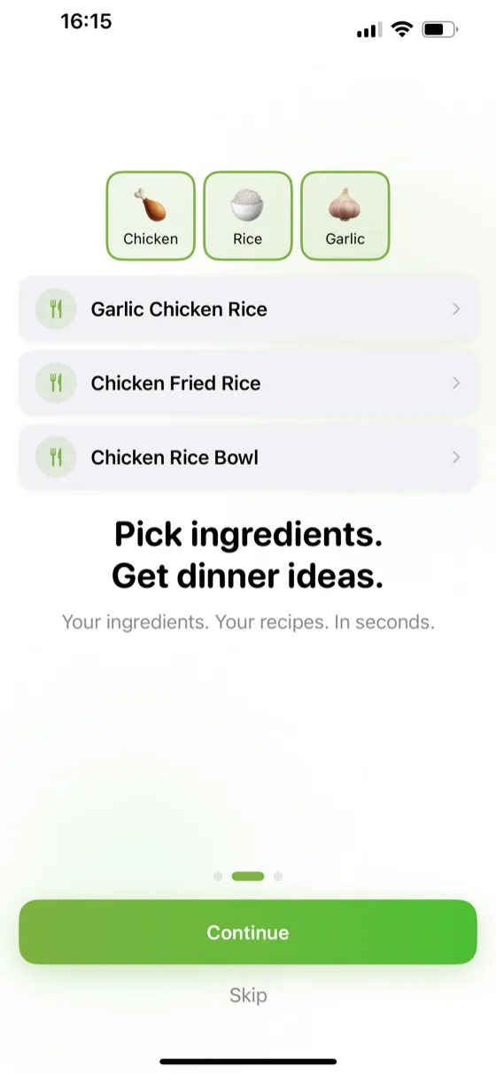 Recipe suggestions generated from selected ingredients
